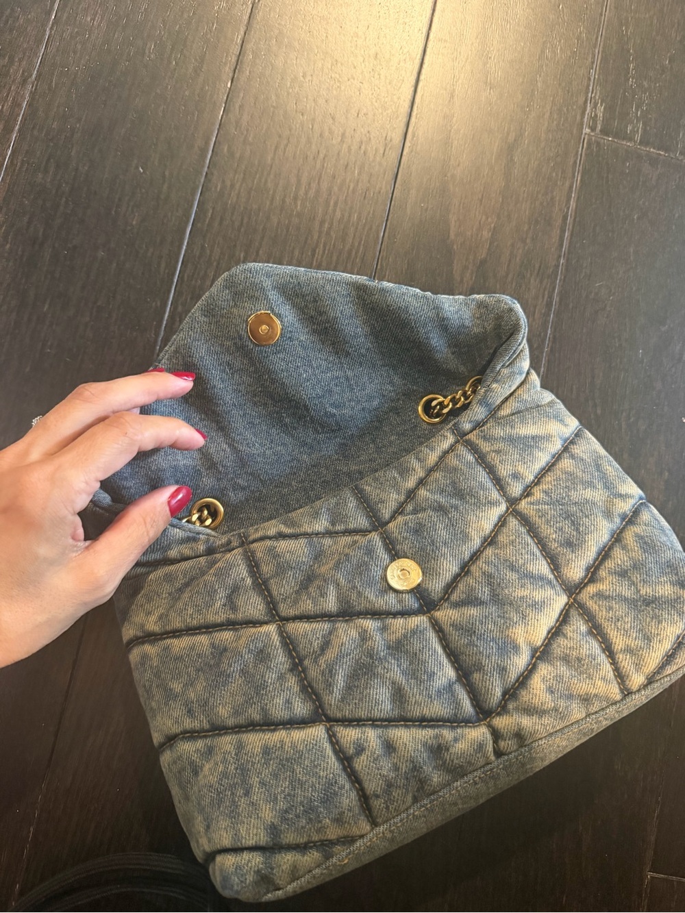 Saint Laurent Quilted Denim Shoulder Bag with Gold Hardware - Picture 2 of 5